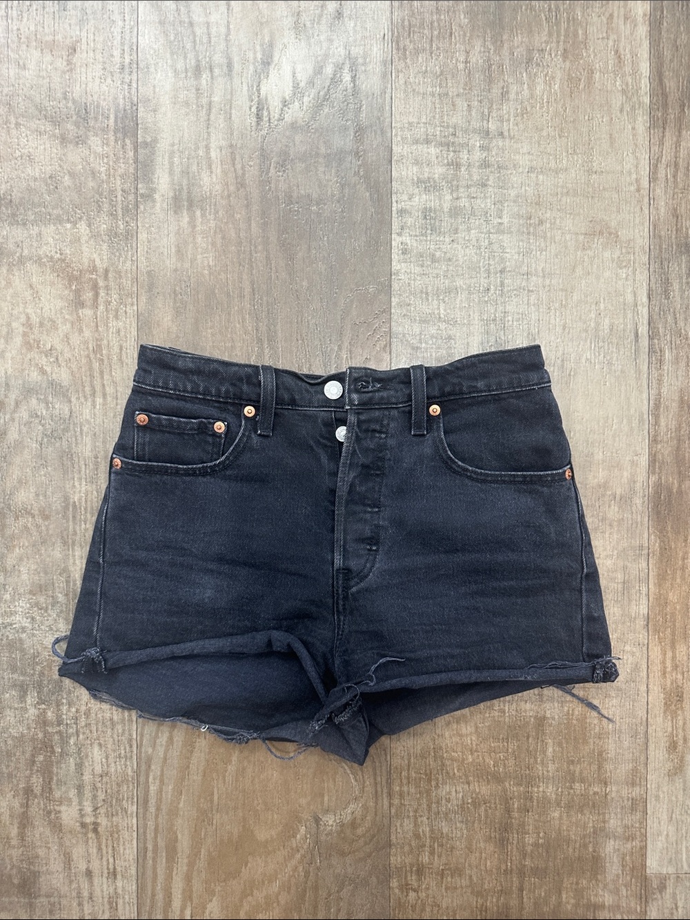 Levi's Black High-Rise Denim Ribcage Cutoff Shorts